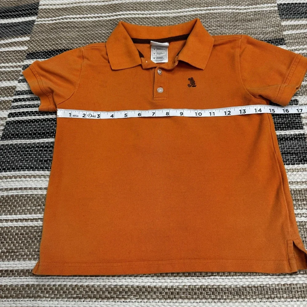 Disney Mickey Mouse Polo Shirt Boys‎ Medium Orange Embroidered Pique Cotton